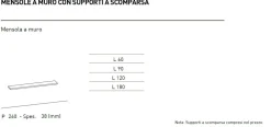 Mensola a muro di design con supporti a Scomparsa varie Misure e Colori