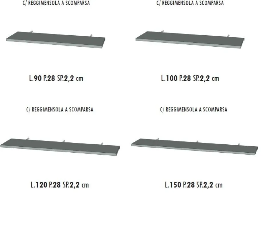 Mensola sospesa con fissaggio a scomparsa linea Fly disponibile in 4 misure e 16 colorazioni