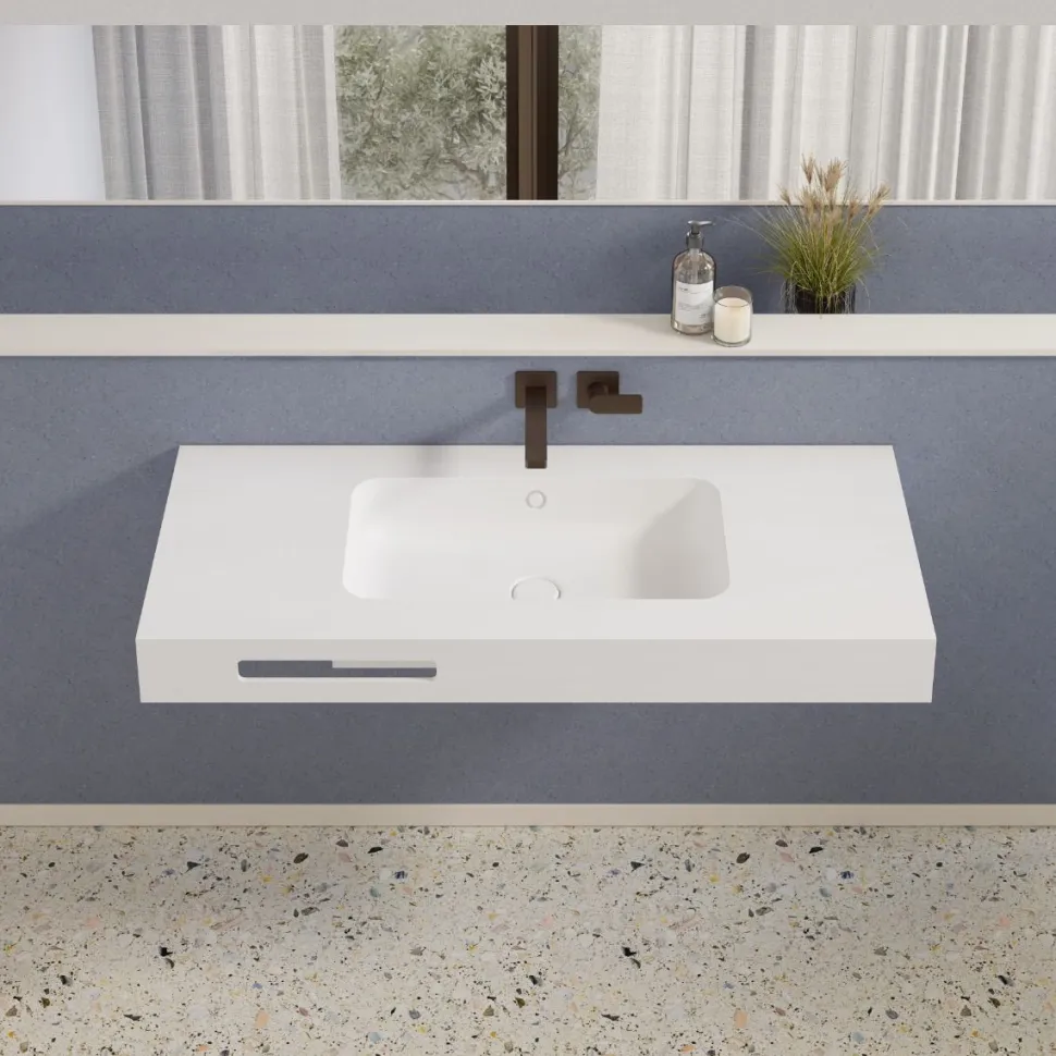 Mensolone Bagno sospeso con foro porta asciugamano in ocritech scatolato