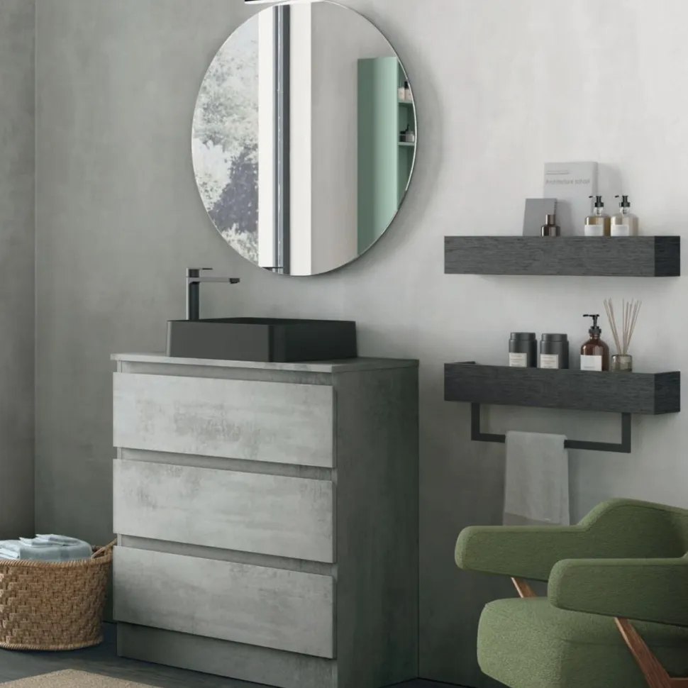 Mobile Bagno a terra 3 cassetti con presa maniglia a 45° e lavabo in appoggio Allegra disponibile in 4 colori