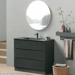 Mobile Bagno a terra 3 cassetti con presa maniglia integrata e frontali rigati Rigo disponibile in 5 colori