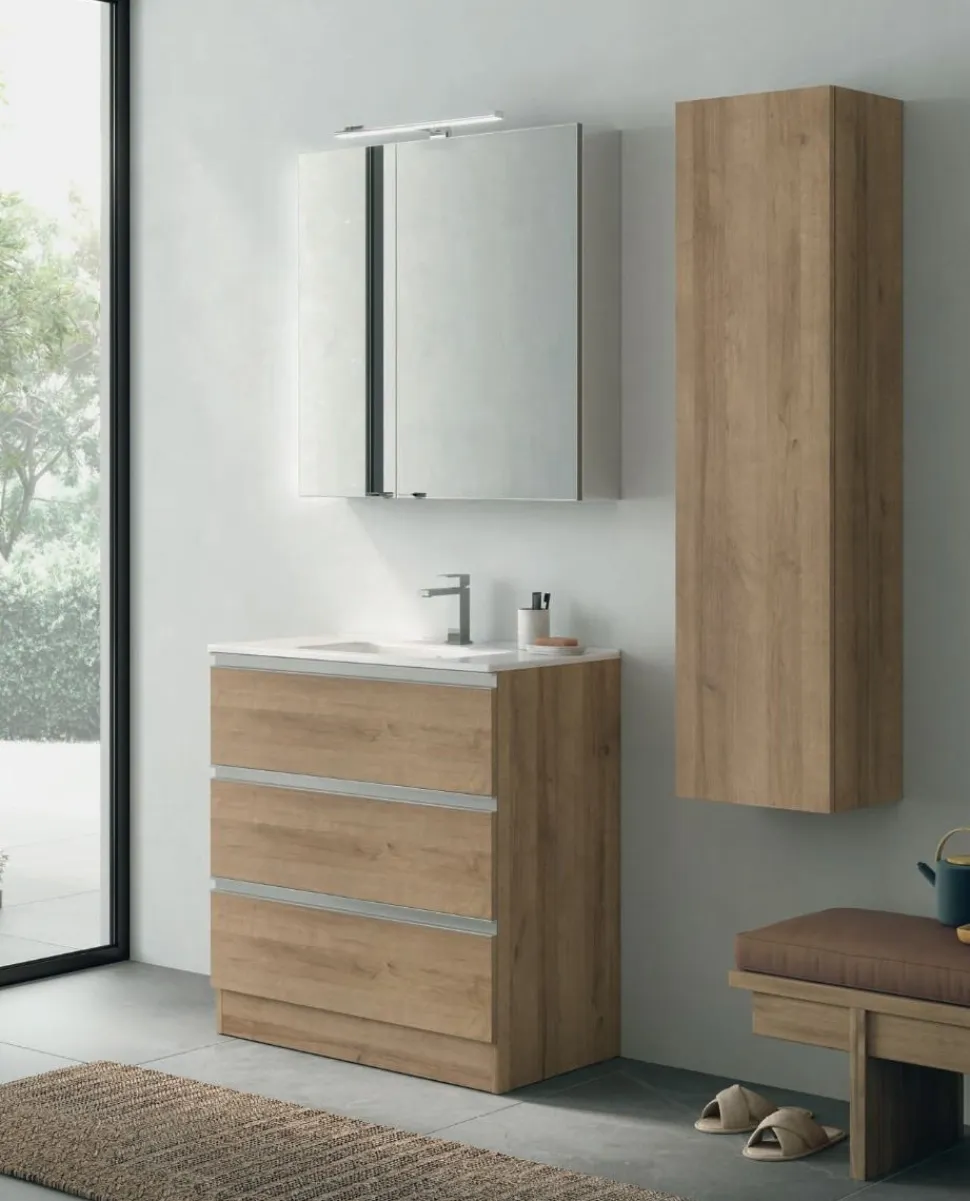 Mobile Bagno a terra 3 cassetti con maniglia a gola Levante disponibile in 5 colori