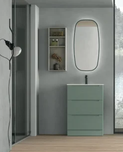 Mobile Bagno a terra 3 cassetti con frontali rigati e presa maniglia integrata Rigo disponibile in 5 colori