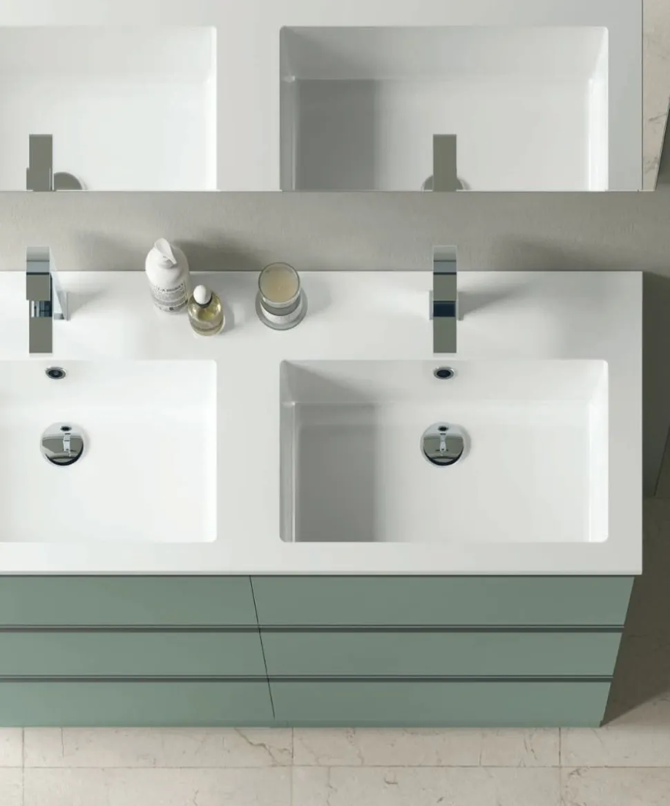 Mobile Bagno a terra con doppio lavabo 6 cassetti con maniglia a gola Pamela disponibile in 5 colori