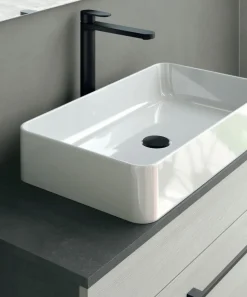 Mobile Bagno 2 cassetti con maniglie e piedini in metallo con lavabo in appoggio Smart disponibile in 4 colori