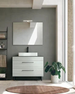 Mobile Bagno 2 cassetti con maniglie e piedini in metallo con lavabo in appoggio Smart disponibile in 4 colori