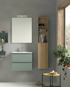 Mobile Bagno 2 cassetti sospeso con presa maniglia a 45° e lavabo integrato Allegra disponibile in 4 colori