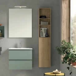 Mobile Bagno 2 cassetti sospeso con presa maniglia a 45° e lavabo integrato Allegra disponibile in 4 colori