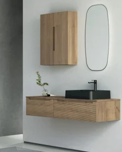 Mobile Bagno 2 cassetti sospesi con presa maniglia integrata e frontali rigati Rigo disponibile in 5 colori