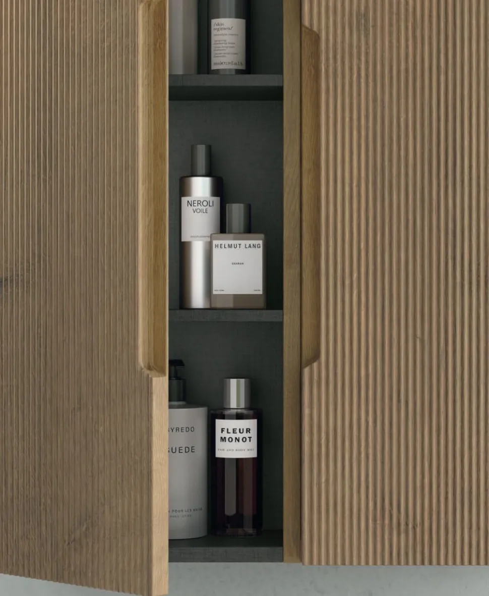 Mobile Bagno 2 cassetti sospesi con presa maniglia integrata e frontali rigati Rigo disponibile in 5 colori
