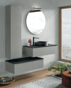 Mobile Bagno 2 cassetti sospesi con frontali rigati e presa maniglia integrata Rigo disponibile in 5 colori