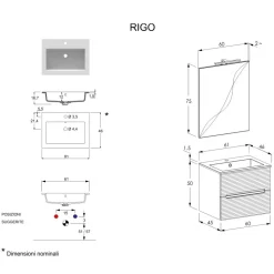 Mobile Bagno 2 cassetti sospeso Rigo disponibile in 3 misure e 5 colori