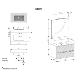 Mobile Bagno 2 cassetti sospeso Rigo disponibile in 3 misure e 5 colori