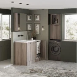 Mobile Bagno 55 con 3 ante e cesto porta biancheria estraibile disponibile in vari colori