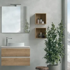 Mobile Bagno moderno sospeso 2 cassetti con presa maniglia a 45° e lavabo in appoggio Allegra disponibile in 4 colori