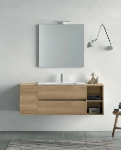 Mobile Bagno sospeso 1 anta e 2 cassetti con maniglia a incasso Crea disponibile in 4 colori