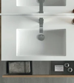 Mobile Bagno sospeso 1 anta e 2 cassetti con maniglia a incasso Crea disponibile in 4 colori