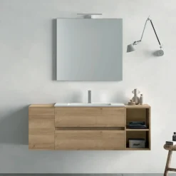 Mobile Bagno sospeso 1 anta e 2 cassetti con maniglia a incasso Crea disponibile in 4 colori