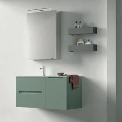 Mobile Bagno sospeso 1 anta e 2 cassetti con frontali rigati e presa maniglia integrata Rigo disponibile in 5 colori