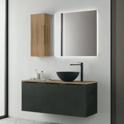 Mobile Bagno sospeso 3 ante con frontali rigati e presa maniglia integrata Rigo disponibile in 5 colori