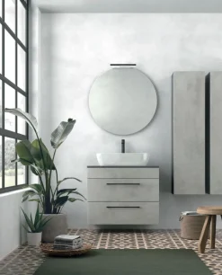 Mobile Bagno sospeso 2 casetti con lavabo in appoggio e maniglie in metallo verniciato Smart disponibile in 4 colori