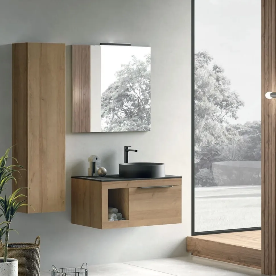 Mobile Bagno sospeso 1 cassetto , top da 1,2 cm e lavabo in appoggio opaco Lido disponibile in 4 colori