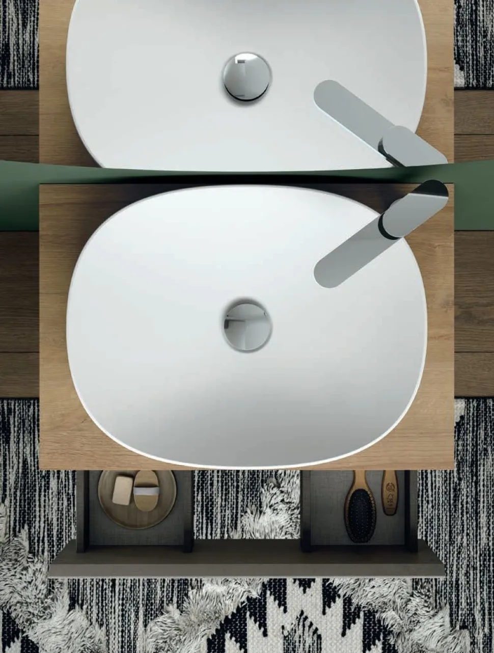 Mobile Bagno sospeso 2 cassetti con presa maniglia a 45° e lavabo in appoggio Allegra disponibile in 4 colori