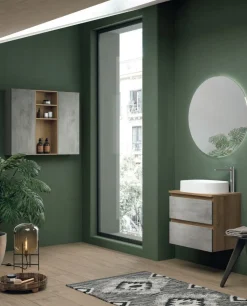 Mobile Bagno sospeso 2 cassetti con presa maniglia a 45° e lavabo in appoggio Allegra disponibile in 4 colori