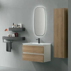 Mobile Bagno sospeso 2 cassetti con presa maniglia a 45° e lavabo integrato Allegra disponibile in 4 colori