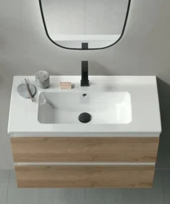 Mobile Bagno sospeso 2 cassetti con presa maniglia a 45° e lavabo integrato Allegra disponibile in 4 colori