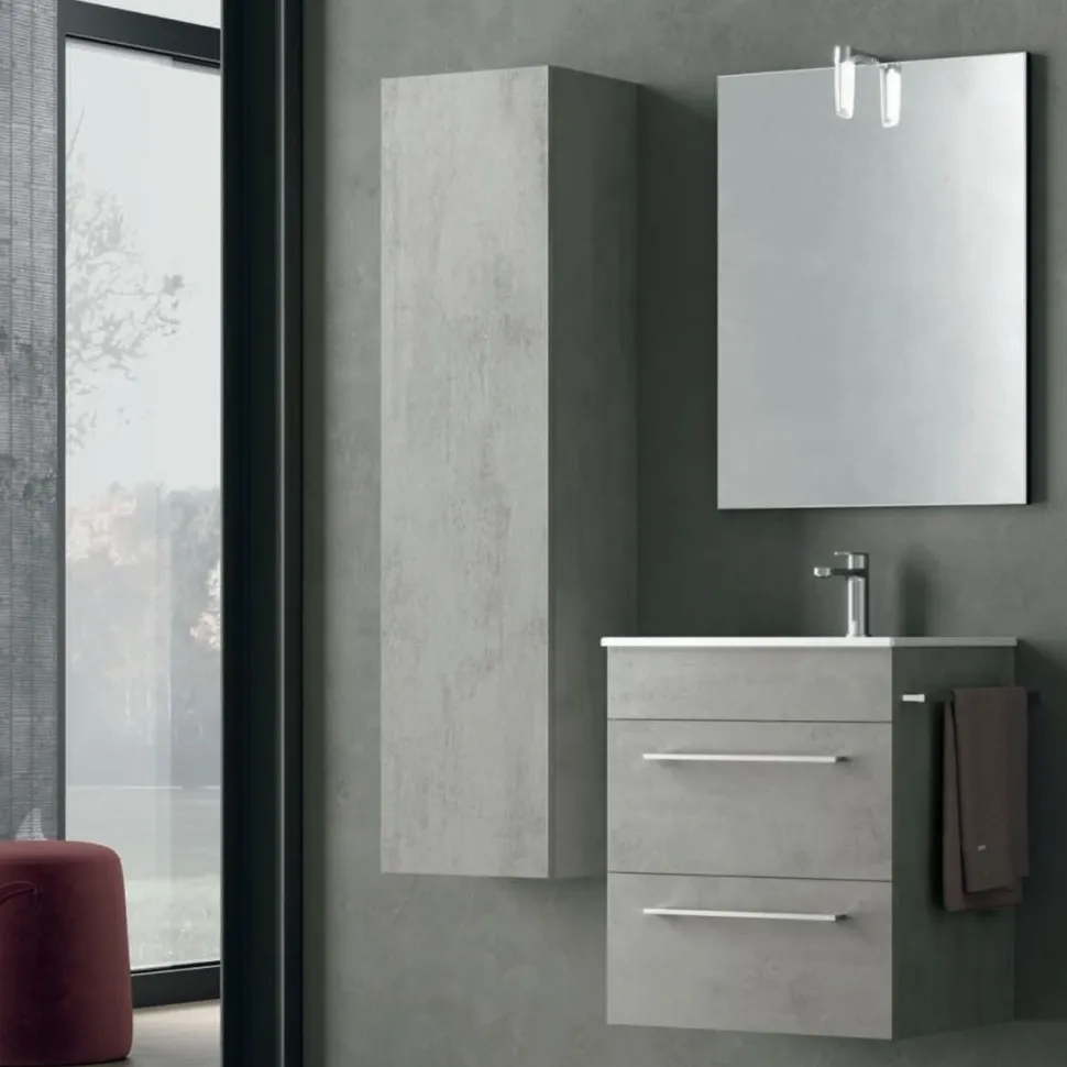 Mobile Bagno sospeso 2 cassetti con maniglie in metallo e lavabo con vasca integrata Smart disponibile in 4 colori