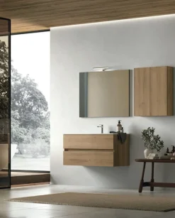 Mobile Bagno sospeso 2 cassetti L 100 con maniglia a incasso e vasca integrata Crea disponibile in 4 colori