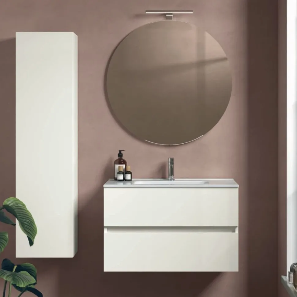 Mobile Bagno sospeso 2 cassetti con maniglia a incasso e vasca integrata Crea disponibile in 4 colori