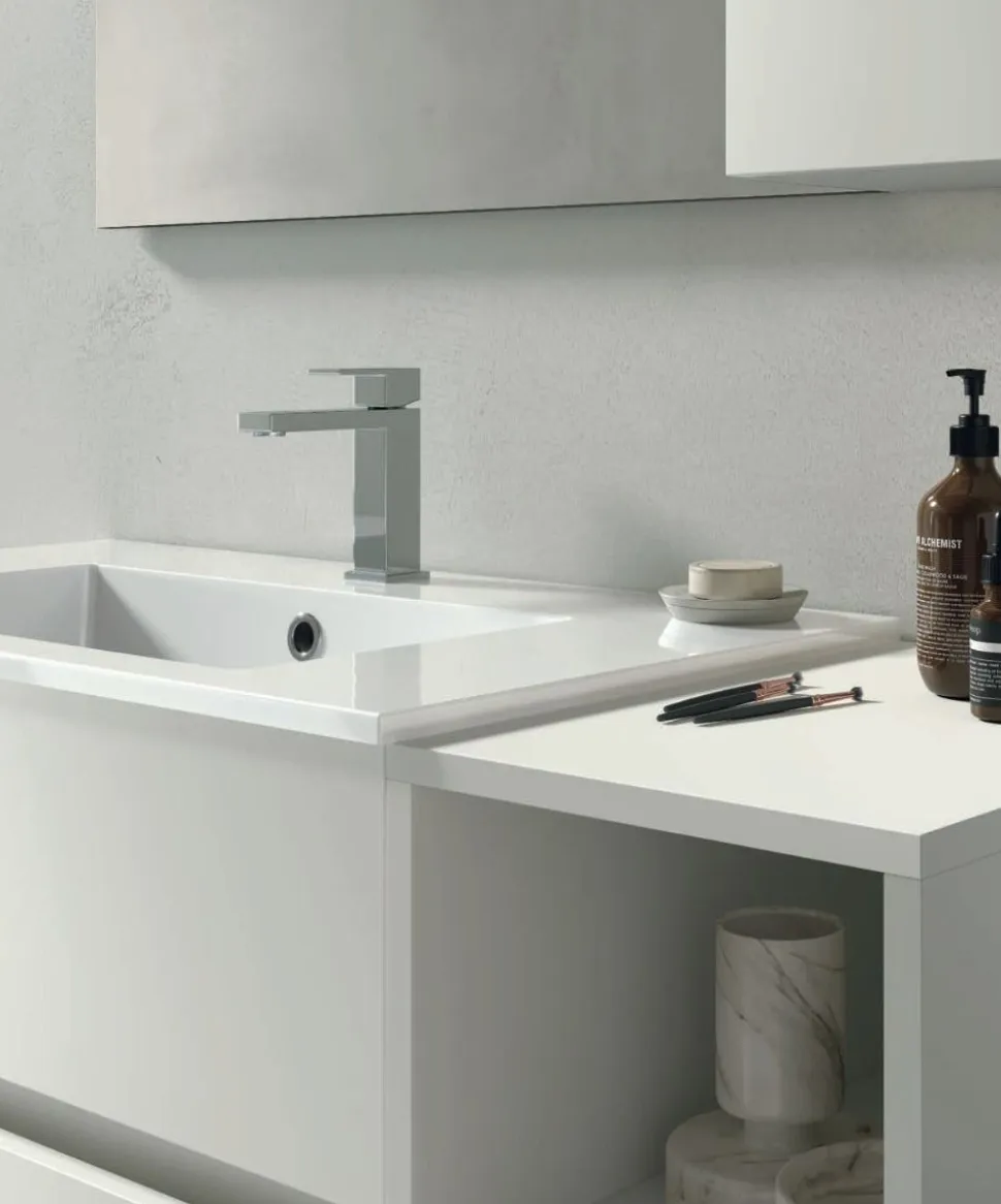 Mobile Bagno sospeso 2 cassetti e vani a giorno con maniglia a incasso Crea disponibile in 4 colori