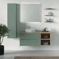 Mobile Bagno sospeso 2 cassetti e 2 vani a giorno con frontali rigati e presa maniglia integrata Rigo disponibile in 5 colori