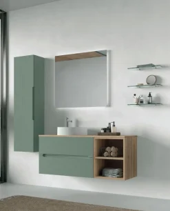 Mobile Bagno sospeso 2 cassetti e 2 vani a giorno con frontali rigati e presa maniglia integrata Rigo disponibile in 5 colori