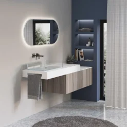 Mobile Bagno sospeso con 2 cassettoni e Mensolone in ocritech scatolato disponibile in vari colori