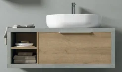 Mobile Bagno sospeso con 1 cassetto vani a giorno e lavabo in appoggio Domus disponibile in 4 colori
