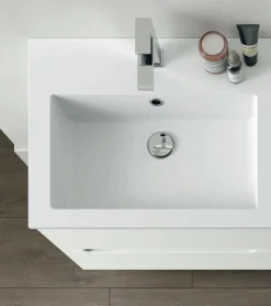 Mobile Bagno sospeso con doppio lavabo 4 cassetti con frontali rigati e presa maniglia integrata Rigo disponibile in 5 colori