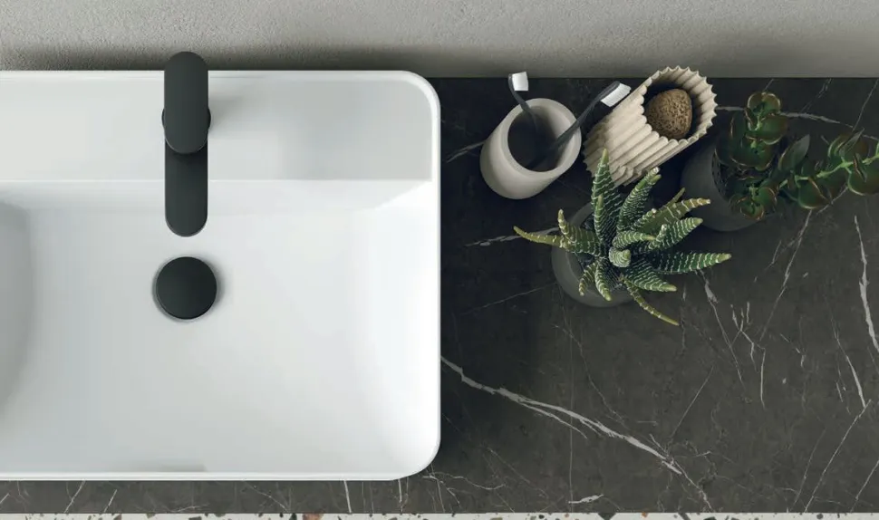 Mobile Bagno sospeso con doppio lavabo 4 cassetti con maniglia a gola Katia disponibile in 5 colori