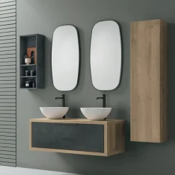 Mobile Bagno sospeso con doppio lavabo e 1 cassetto Domus disponibile in 4 colori