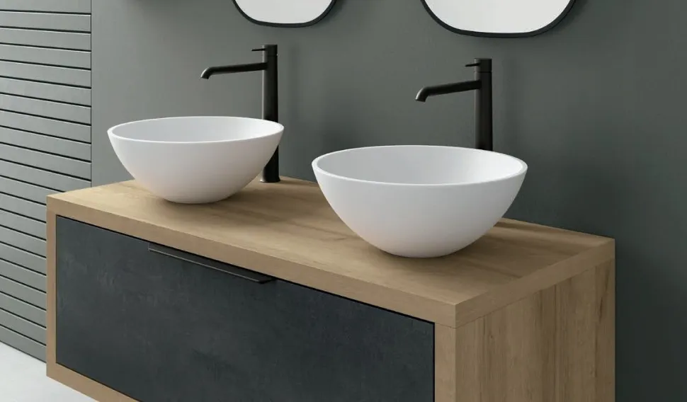 Mobile Bagno sospeso con doppio lavabo e 1 cassetto Domus disponibile in 4 colori