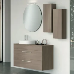 Mobile Bagno sospeso con lavabo in appoggio, 2 cassetti e maniglie in metallo Smart disponibile in 4 colori