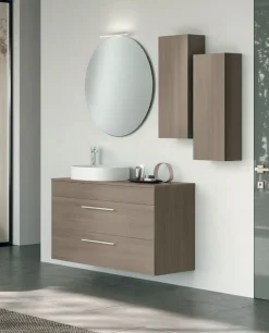 Mobile Bagno sospeso con lavabo in appoggio, 2 cassetti e maniglie in metallo Smart disponibile in 4 colori
