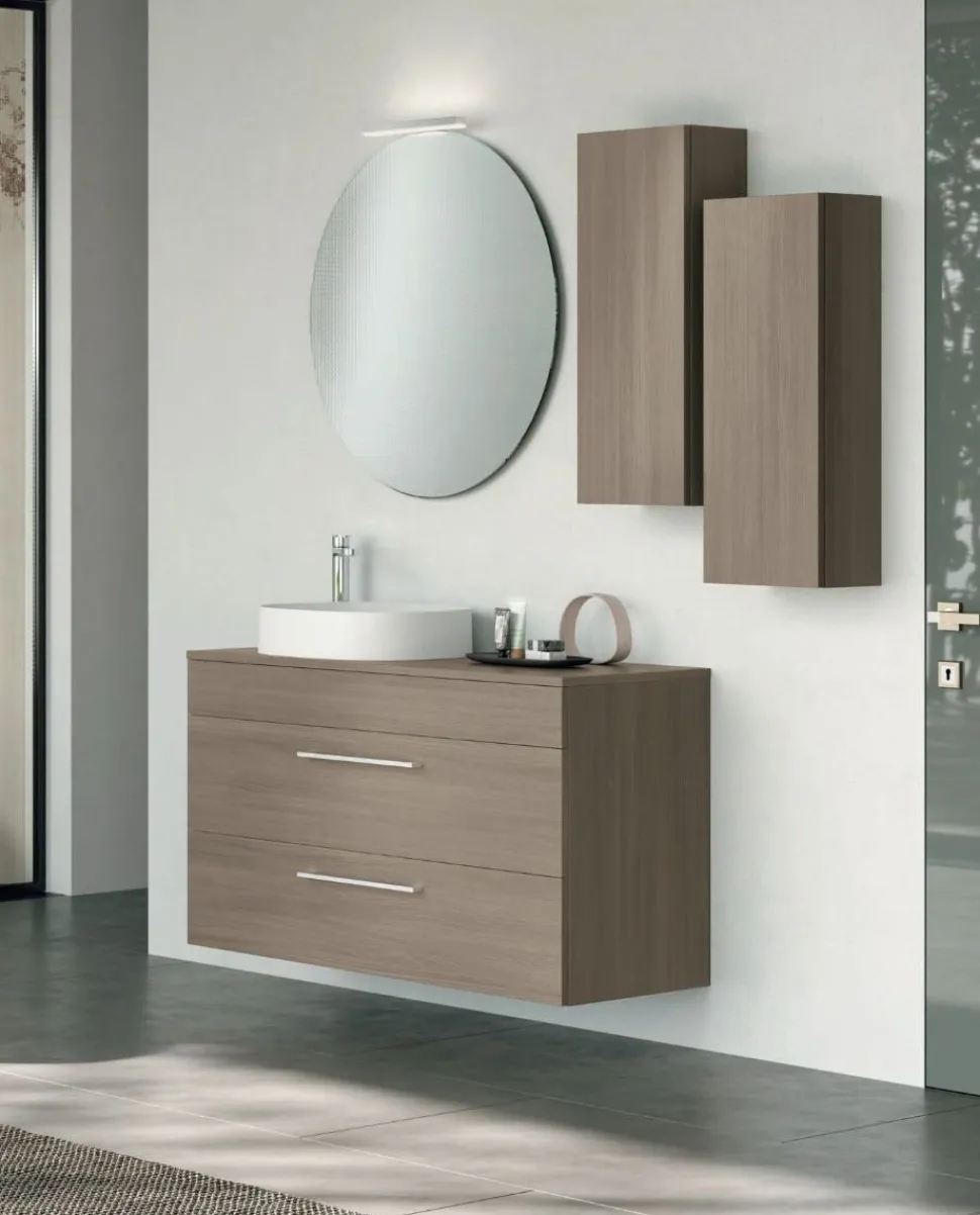 Mobile Bagno sospeso con lavabo in appoggio, 2 cassetti e maniglie in metallo Smart disponibile in 4 colori
