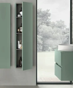 Mobile Bagno sospeso con lavabo in appoggio e 2 cassetti con maniglia a incasso Crea disponibile in 4 colori