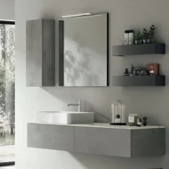Mobile Bagno sospeso con lavabo in appoggio e 2 cassetti Crea disponibile in 4 colori