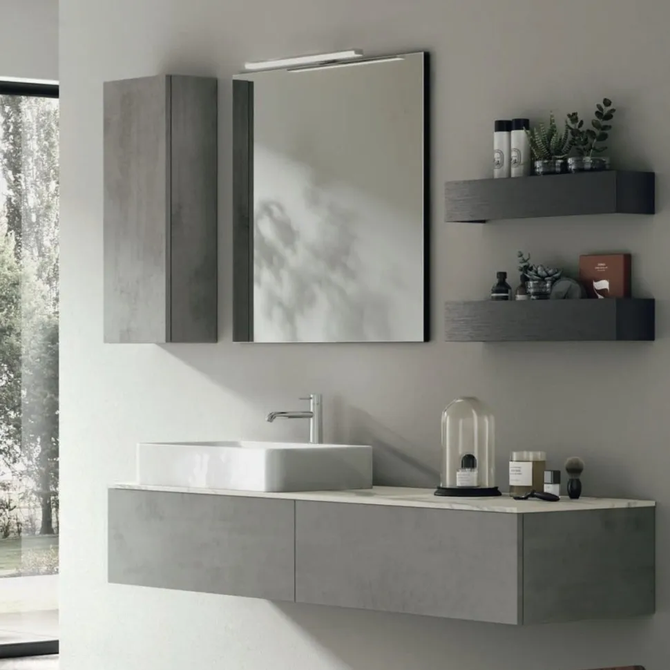 Mobile Bagno sospeso con lavabo in appoggio e 2 cassetti Crea disponibile in 4 colori
