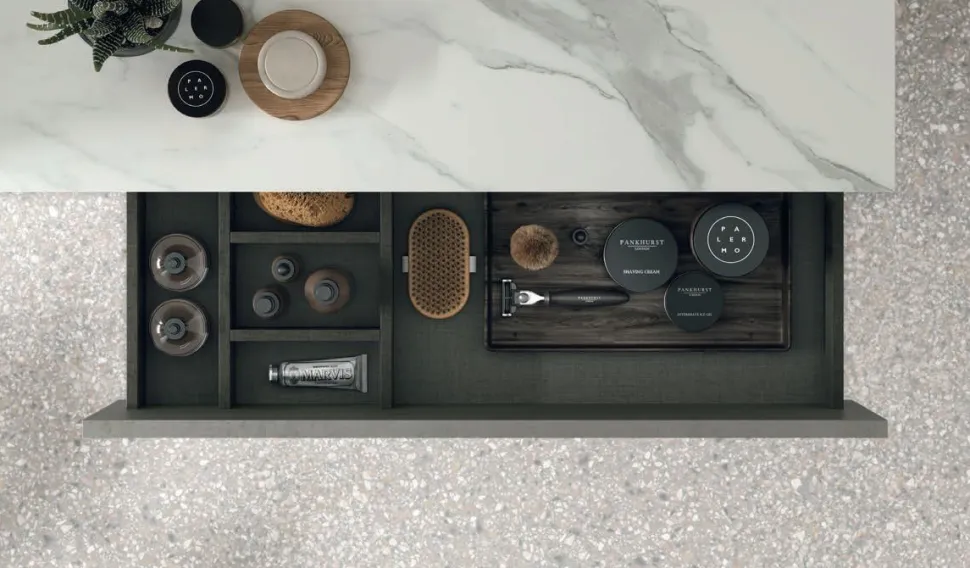 Mobile Bagno sospeso con lavabo in appoggio e 2 cassetti Crea disponibile in 4 colori
