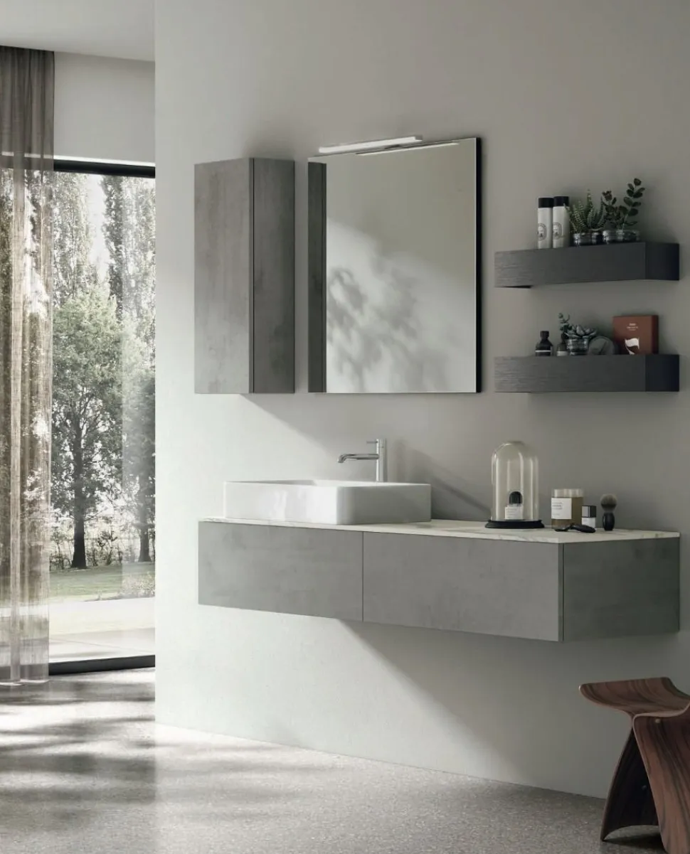 Mobile Bagno sospeso con lavabo in appoggio e 2 cassetti Crea disponibile in 4 colori